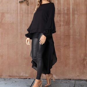 Amazon Black High-Low Tiered Bishop Sleeve Top